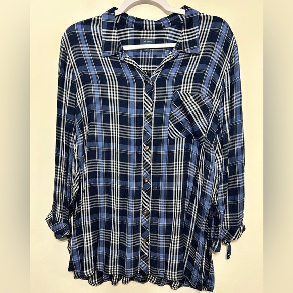 J. Jill Tops - J Jill Denim Plaid Viscose Rayon Button Up Shirt Womens Size XL